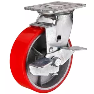 Большегрузное полиуретановое колесо 250 мм (поворотное, площадка, тормоз, роликоподшипник) - SCPB 85